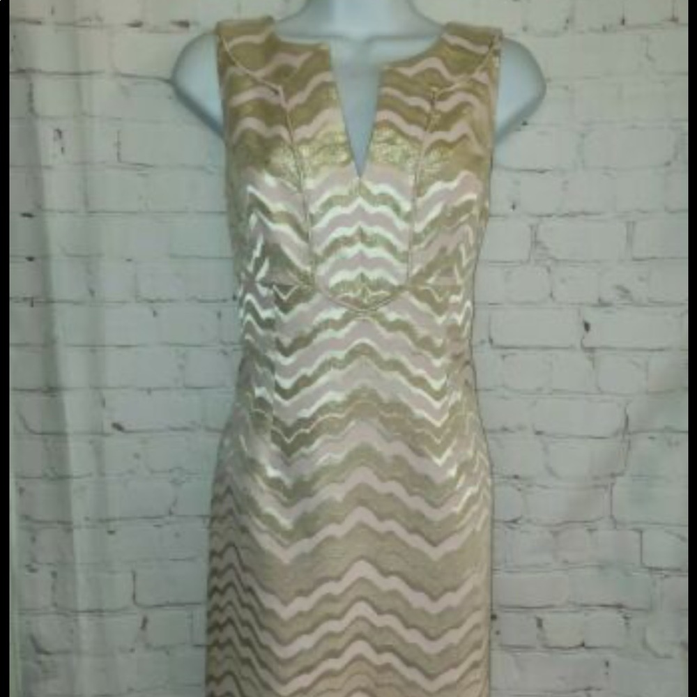 Lilly Pulitzer Gold and Cream Wave Sheath Dress